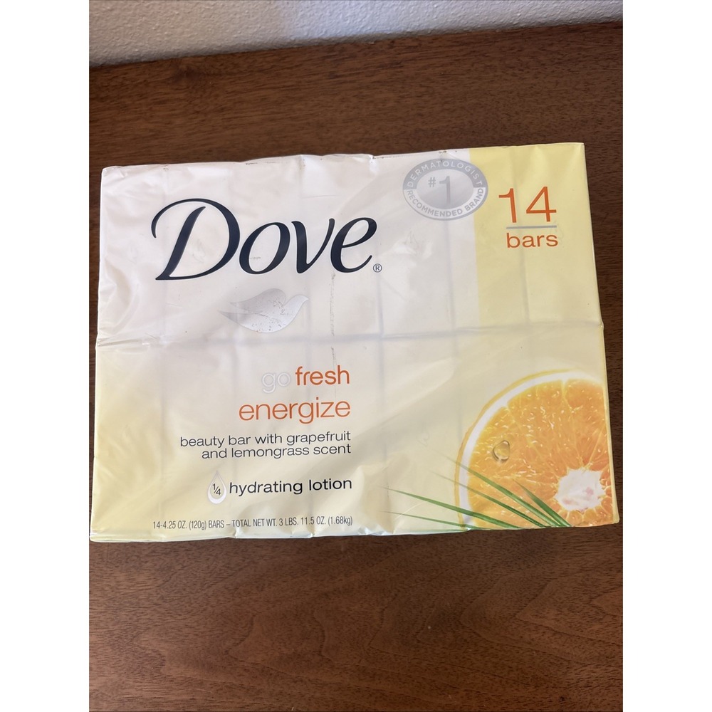 14 PACK DOVE Go Fresh Energize Beauty Bar Soap Grapefruit Lemongrass 4.25 oz NEW